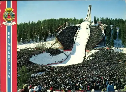 Ak Oslo Norwegen, Holmenkollen Skisprungschanze, Zuschauer