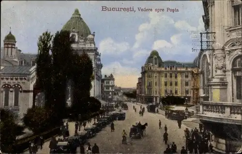 Ak București Bukarest Rumänien, Vedere spre Posta, Post