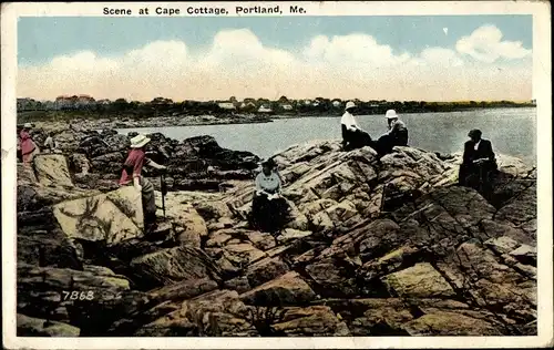 Ak Portland Maine USA, Scene at Cape Cottage, Felsen