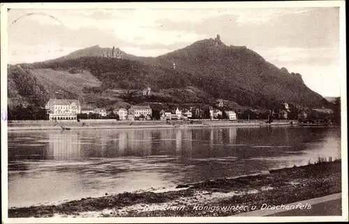 Ak Königswinter am Rhein, Blick zum Rhein und Drachenfels 