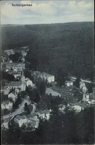 Ak Schlangenbad im Taunus Hessen, Teilansicht vom Ort, Kirche, Wald