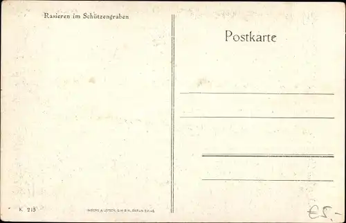 Ak Rasieren im Schützengraben, deutsche Soldaten, I. WK