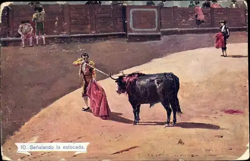 Künstler Ak Senalando la estocada, Stierkampf, Torero