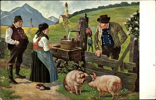 Künstler Ak Wenz, C. L., Wer Schwein hat den gfreit dem andern sein Neid
