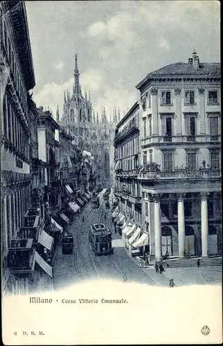 Ak Milano Mailand Lombardia, Corso Vittorio Emanuele, Straßenbahn, Dom