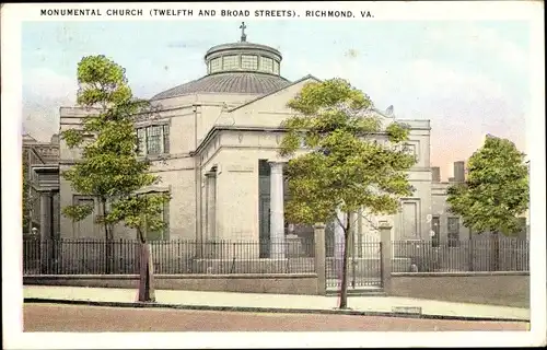Ak Richmond Virginia USA, Monumental Church, Twelfth and Broad Streets