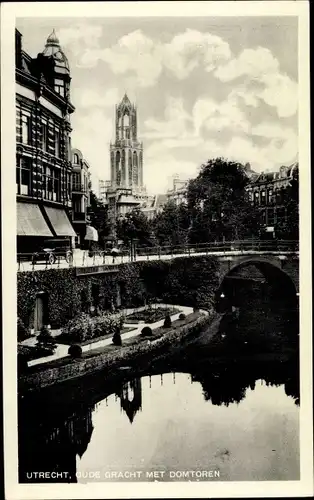 Ak Utrecht Niederlande, Oude Gracht met Domtoren, Brücke