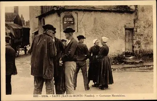 Ak St. Jean de Monts Vendée, Costumes Maraichins, Männer, Frauen, Volkstrachten