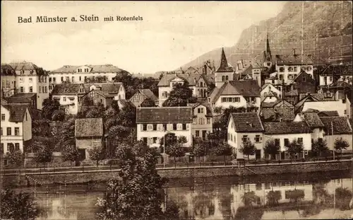 Ak Bad Münster am Stein Ebernburg Bad Kreuznach, Panorama m. Rotenfels