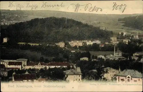 Ak Bad Kissingen Unterfranken Bayern, Panorama vom Ort vom Stationsberg gesehen