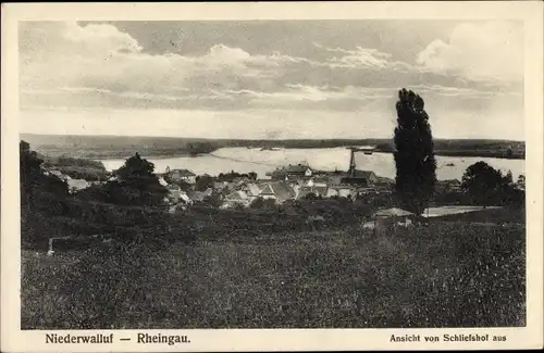 Ak Walluf in Hessen, Teilansicht vom Ort, Rheingau, Blick von Schlieshof aus