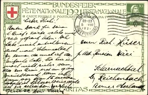Ganzsachen Künstler Ak Beurmann, E., Schweiz, Bundesfeier 1921, Krankenschwester