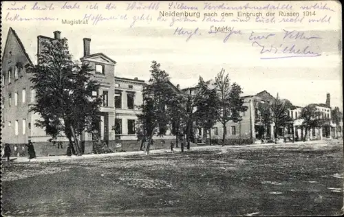 Ak Nidzica Neidenburg Ostpreußen, Nach dem Einbruch der Russen 1914, Magistrat