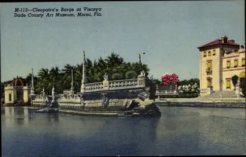 Ak Miami Florida USA, Vizcaya Dade County Art Museum, Cleopatra's Barge
