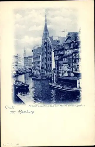 Ak Hamburg Mitte Altstadt, Deichstraßenfleet von der Hohen Brücke 
