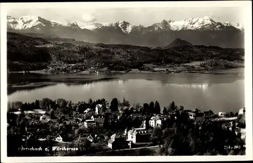 Ak Pörtschach am Wörther See in Kärnten, Teilansicht vom Ort, See, Bergpanorama