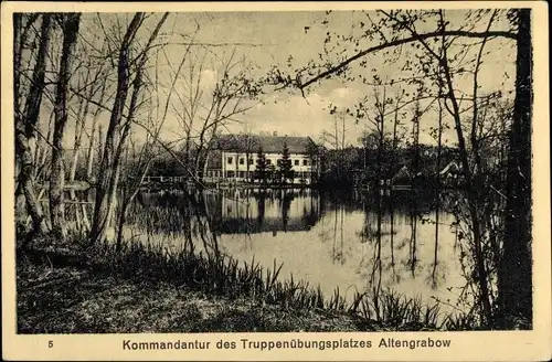 Ak Altengrabow Möckern in Sachsen Anhalt, Truppenübungsplatz, Kommandantur, See, Schilf