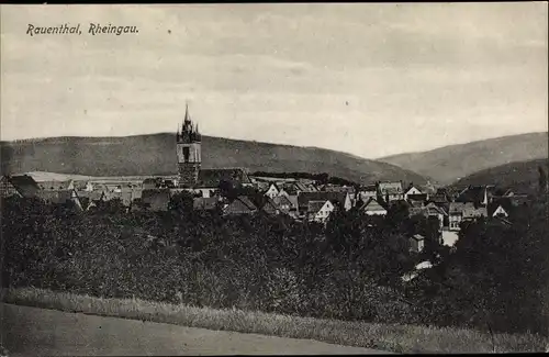 Ak Rauenthal Eltville am Rhein Hessen, Rheingau, Teilansicht vom Ort, St. Valentius Kirche