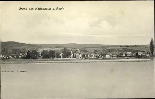 Ak Hattenheim Eltville am Rhein Hessen, Teilansicht vom Ort, Blick vom gegenüberliegenden Rheinufer