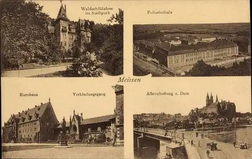 Ak Meißen in Sachsen, Waldschlösschen, Stadtpark, Polizeischule, Kornhaus, Albrechstsburg, Dom