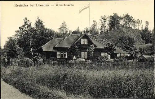 Ak Kreischa im Erzgebirge, Wilischbaude, Außenansicht, Feld