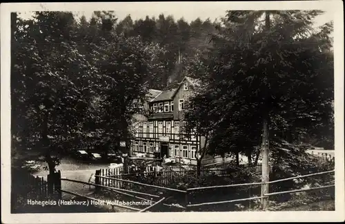 Ak Hohegeiß Braunlage im Oberharz, Hotel Wolfsbachmühle, Fachwerkhaus