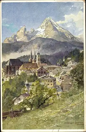 Künstler Ak Compton, Edward Harrison, Berchtesgaden in Oberbayern, Blick auf den Ort