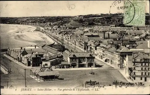 Ak Saint Helier Jersey Kanalinseln, Vue générale de l'Esplanade