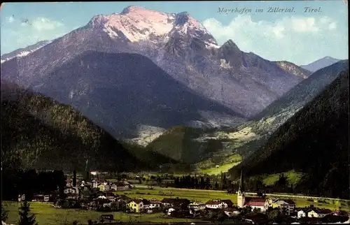 Ak Mayrhofen in Tirol, Ort, Zilleral, Gebirge, Purger 10762, Photochromie