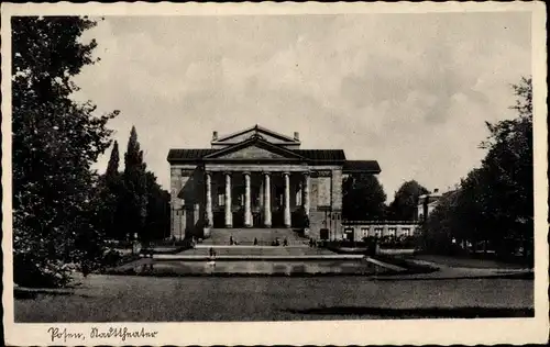 Ak Poznań Posen, Stadttheater, Außenansicht, Säulen, Teich, Bäume