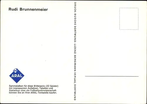Ak Rudi Brunnenmeier, TSV 1860 München, Fußballspieler, Portrait, Aral Sammelbild