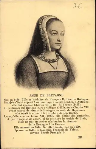 Künstler Ak Anne de Bretagne, Königin von Frankreich