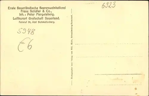 Ak Grafschaft Schmallenberg im Sauerland, Klosterkelterei, Probierstube, Inh. Peter Mergelsberg