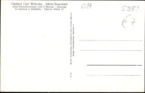 Ak Affeln Neuenrade im Sauerland, Gasthof Carl Willecke