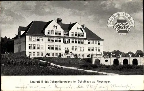 Ak Plochingen in Baden Württemberg, Lazarett II des Johanniterordens im Schulhaus, Wappen