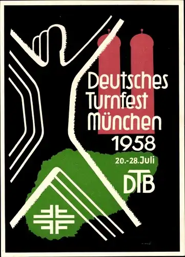 Ak München Bayern, Deutsches Turnfest 1958, DTB, Turnerkreuz, Frauenkirche