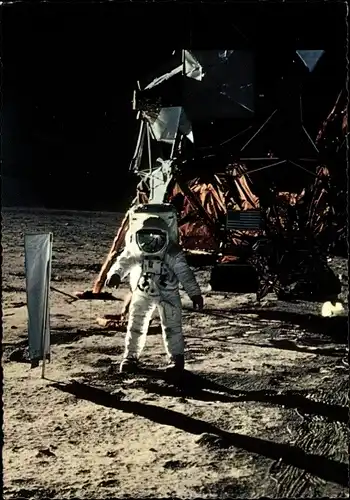Ak US Astronaut Edwin Aldrin, Mondlandung 21. Juli 1969, Sonnensegel, Landefähre Eagle
