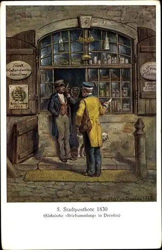 Künstler Ak Müller, Gustav, Stadtpostbote um 1830, Sächsische Briefsammlung in Dresden