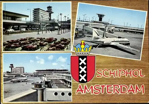 Ak Amsterdam Nordholland Niederlande, Flughafen Schiphol, Passagierflugzeug Air France, Wappen