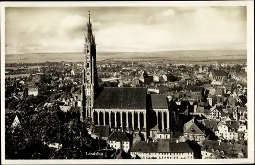 Ak Landshut in Niederbayern, St. Martin Basilika, Panorama vom Ort