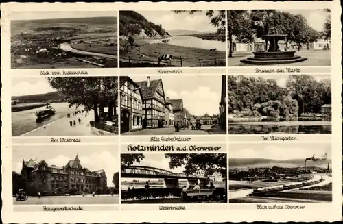 Ak Holzminden in Niedersachsen, Gesamtansicht vom Ort, Kiekenstein, Weserpartien, Baugewerkschule
