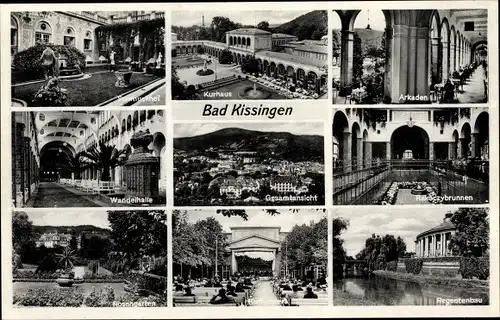 Ak Bad Kissingen Unterfranken Bayern, Gesamtansicht vom Ort, Schmuckhof, Kurhaus, Rosengarten