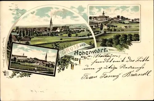 Litho Hohenwart Oberbayern, Kirche, Panoramaansicht von Ortschaft