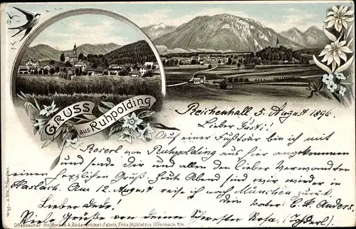 Litho Ruhpolding in Oberbayern, Panorama vom Ort