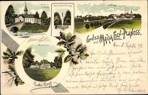 Litho Planegg in Oberbayern, Maria Eich, Mariensäule, Schloss