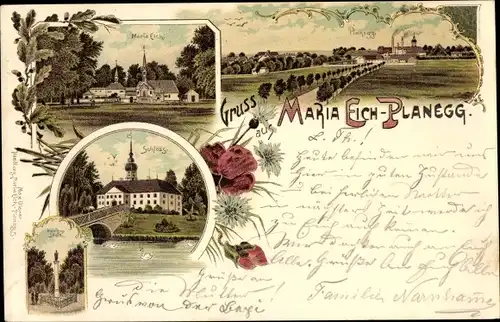 Litho Planegg in Oberbayern, Maria Eich, Schloss, Mariensäule