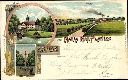 Litho Planegg in Oberbayern, Maria Eich, Schloss, Mariensäule