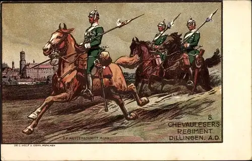 Künstler Ak Messerschmitt, P. F., Dillingen an der Donau, 8. Chevaulegers Regiment 