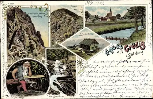 Litho Grödig in Salzburg, Unterberghaus, Geieck, Dopplersteig, Kügelmühlen