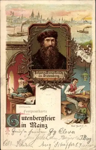 Litho Mainz in Rheinland Pfalz, Johann Gensfleisch zu Gutenberg, Buchdruck